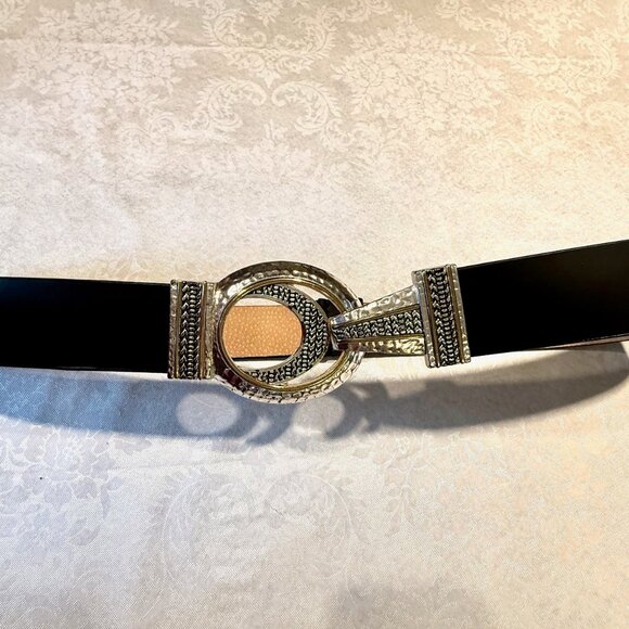 Chico’s Double Circle Interlock Belt – Black w/ Silver & Gold Metal Clasp – Size - Picture 5 of 13